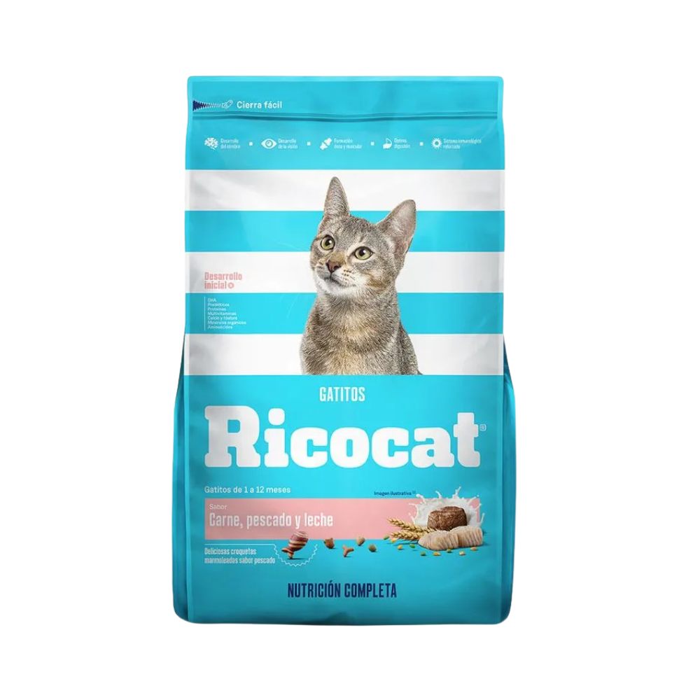 Alimento Seco Gatitos Ricocat Carne y Leche Bolsa 1 Kg RICOCAT Alimento pare Gate Adulto Festival de Sabores Bolsa x 3kg - Imagen 1