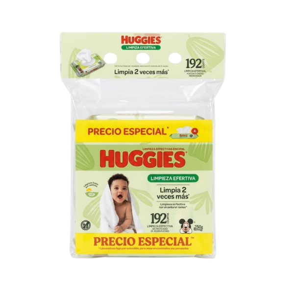 Toallitas Húmedas Huggies Limpieza Efectiva Flip Top Empaque 192 Und